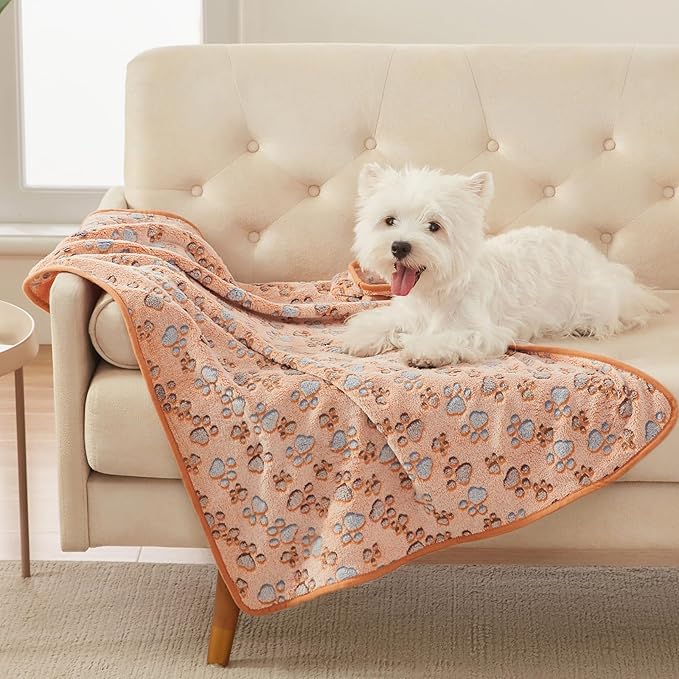 Luciphia 1 Pack 3 Blankets Super Soft Fluffy Premium Fleece Pet Blanket Flannel Throw for Dog Puppy Cat Paw Brown/Pink/White Small(23x16 inch)