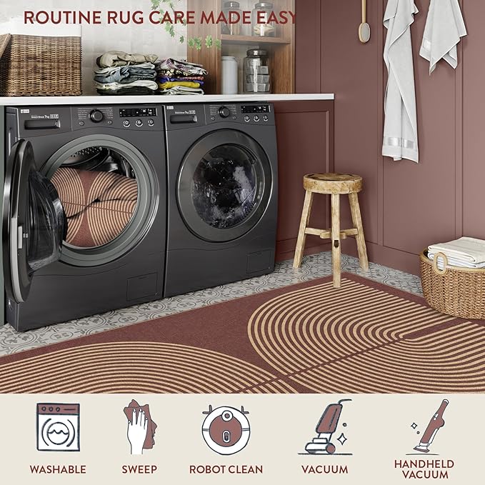 Lahome Modern Rainbow Easy Jute Patio Rug, 3x5 Washable Entry Way Rugs Indoor for Living Room Dorm, Farmhouse Red Indoor Outdoor Carpet for Entryway Deck Porch