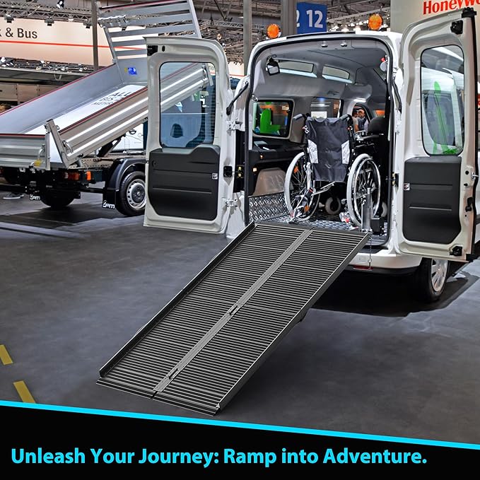 Black Portable Wheelchair Ramp, 6FT No-sew Non-Slip Aluminum Wheelchair Ramp, Folding Portable Wheelchair Ramps for Home, Weight Capacity Up to 800LBS, Loading Dock Plates