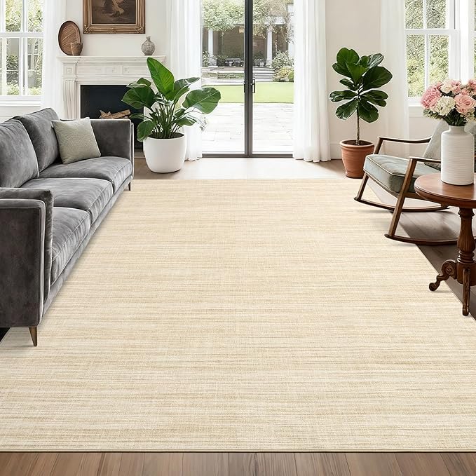 Modern Solid Color Area Rug 10x13 Large Living Room Area Rug Washable Abstract Bedroom Rugs Non Slip Boho Dining Room Throw Carpet Soft Stain Resistant Minimalist Rugs for Nursery Home Office, Beige