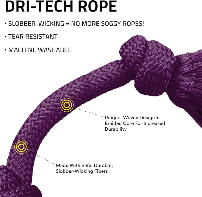 Playology Dog Toys | Dri-Tech Rope Toy Tug of War Rope for Aggressive Chewers | Medium Bacon Scented Toy - Easy to Clean and Made from Non Toxic Materials