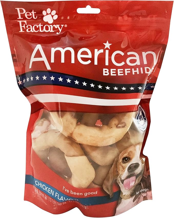 Pet Factory American Beefhide 3" Donuts Dog Chew Treats - Chicken Flavor, 8 Count/1 Pack