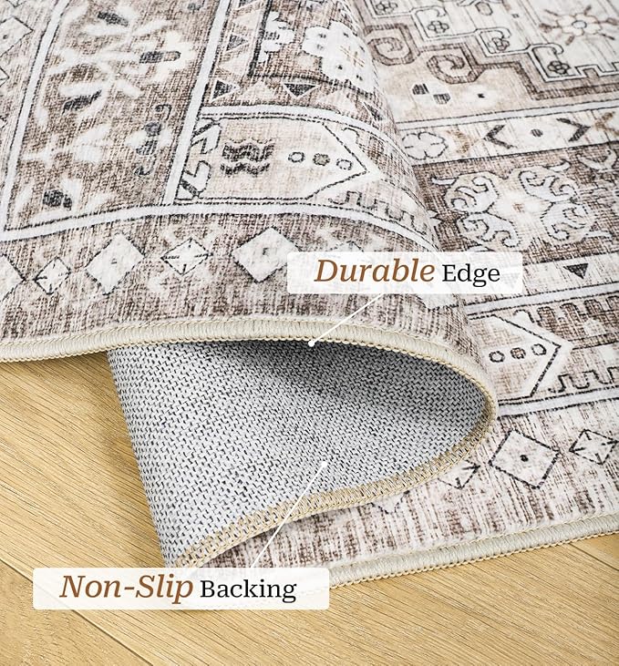 Washable Rug 8x10 Area Rugs for Living Room - Stain Resistant Non-Slip Backing Rugs for Bedroom - Vintage Large Area Rug (Brown/Beige, 8'x10')