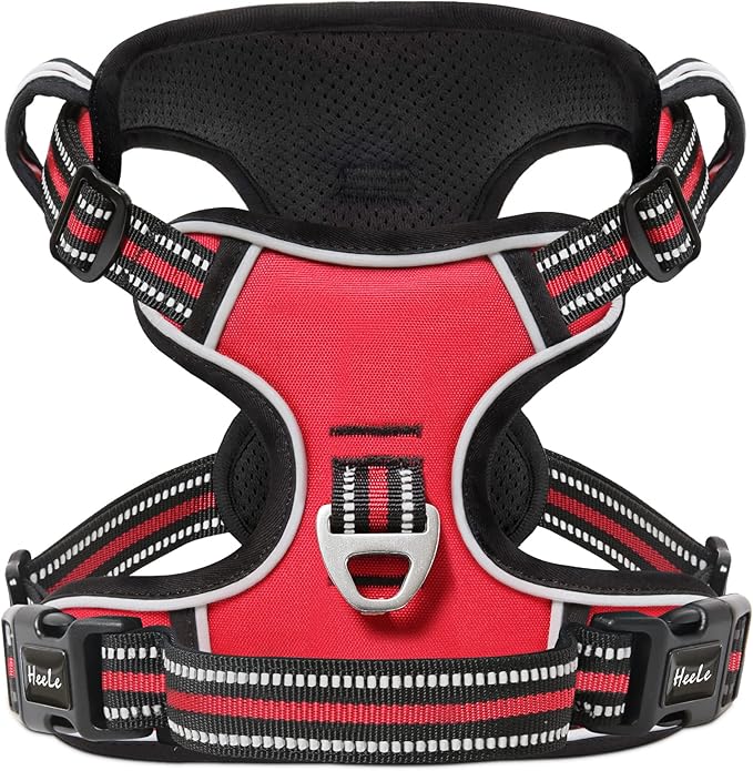 HEELE Dog Harness, No Pull Adjustable Padded Reflective Harness for Small Medium Large Dogs with Handle for Walking Training,Red, L