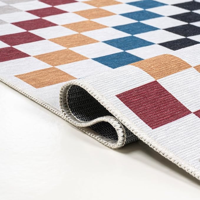 JONATHAN Y Machine Washable Multi-Colored Indoor Area Rug 5X8 ft, Ainsley Modern Cottage Checkerboard for Living Room, Bedroom, Kitchen, Office, Easy-Cleaning, Pet-Friendly, Non-Shedding WSH126D-5