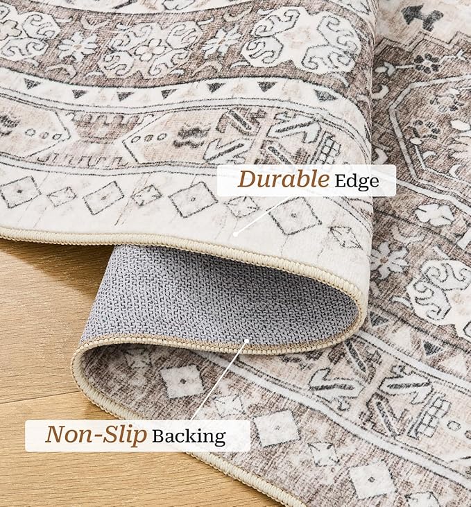 2x8 Runner Rug Washable Hallway Runner Rug Ultra-Thin Soft Kitchen Rug Non Slip Indoor Floor Foldable Carpet with Low Pile for Bathroom Laundry Room Living Room Entryway(Brown/Beige,2'x8')