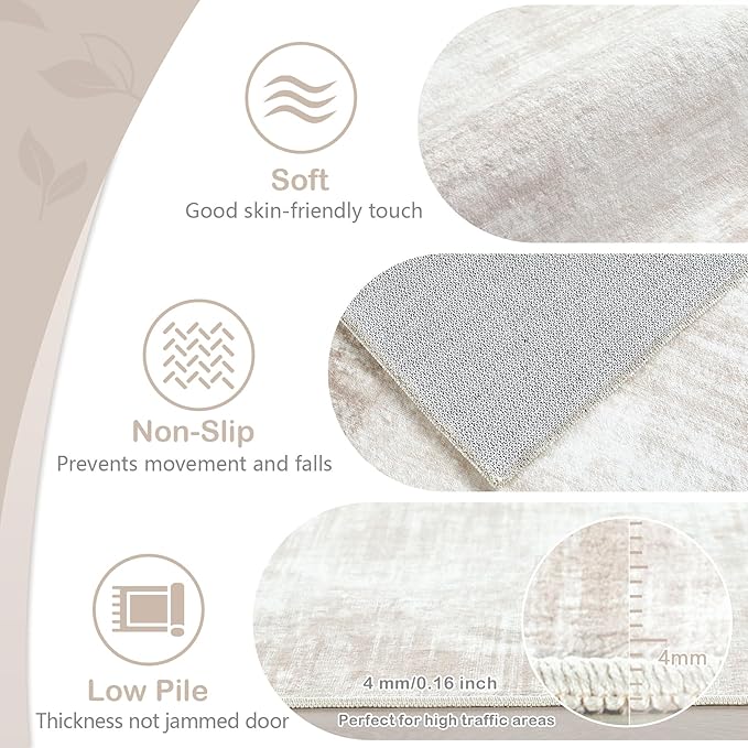 Area Rugs 9x12 Living Room: Washable Rug Modern Abstract Large Rugs Soft Non Slip Neutral Rug Stain Resistant Indoor Carpet for Bedroom Kitchen Dining Room Table Nursery Home Office Rugs(Beige,9'x12')