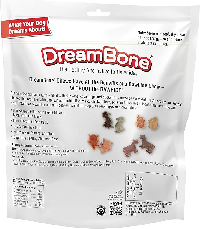 DreamBone Farm Animal Chews, Rawhide Free Dog Chews Made with Real Meat and Vegetables, 6 Count