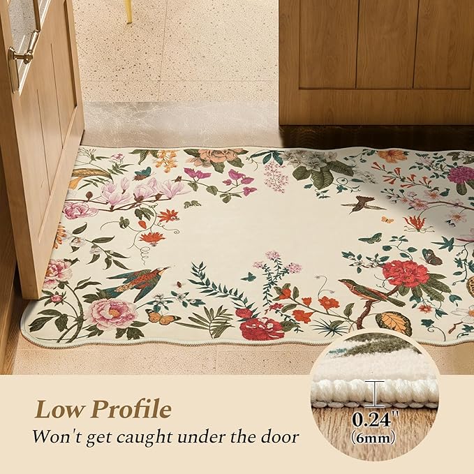 Rugflix 5x7 Floral Area Rug for Living Room, Bedroom, Machine Washable Rugs with Non-Slip Backing, Indoor Low Pile Carpet for Dining Room, Nursery, Kids Pet Friendly