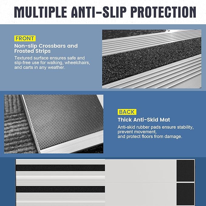 6" Rise Modular Threshold Ramp for Doorways, Stable Wheelchair Ramp for Home Steps, Aluminum Door Ramp and Curb Ramp for Scooters, Power Chairs, Cars, 1100LBS Load Capacity