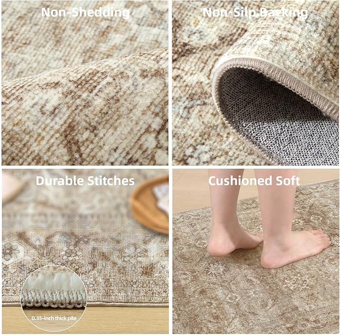 Washable Kitchen Rug Runners for hallways: 2'x 6' Non Slip Runner Rugs with Rubber Backed Stain Resistant Boho Floor Rug Soft Carpet Runner for Indoor Entryway Bedroom Bedside Laundry Room