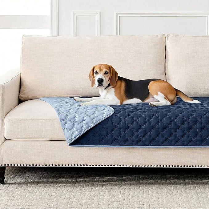 Waterproof Dog Blanket, Couch Cover for Dogs Washable, Reversible Dog Bed Cover, Couch Furniture Protector. (Dark＆Light Blue, 40 X 50 Inch - 1 Pack)