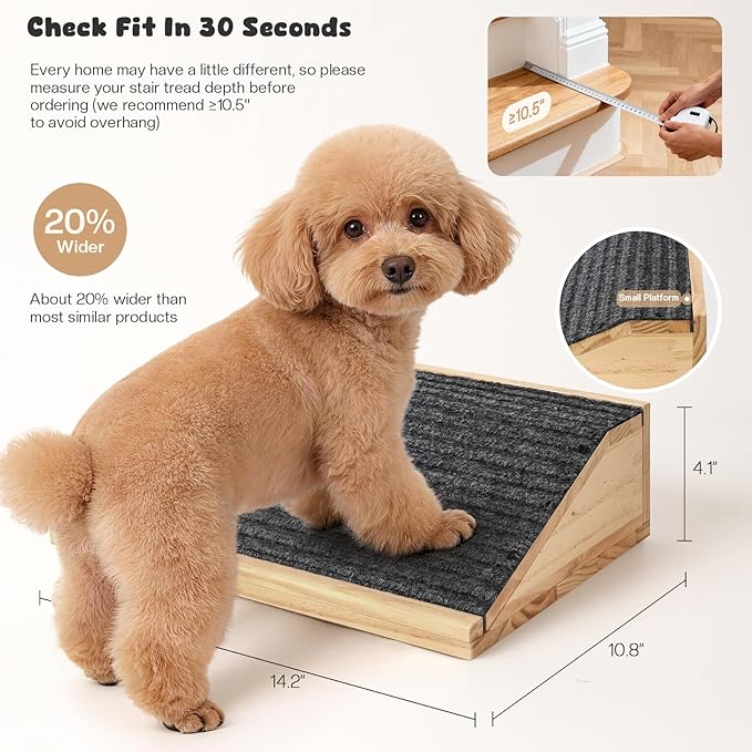 3-Pack Wooden Dog Ramp for Stairs, Anti-Slip Pet Steps for Small Dogs with Carpet Surface, Low-Angled Pet Ramps for Staircase, Steps and Stairs Assist for Injured & Aged Pets, Stairs Ramp for Dogs