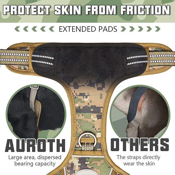 AUROTH Tactical Dog Harness for Small Medium Dogs No Pull Adjustable Pet Harness Reflective K9 Working Training Easy Control Pet Vest Military Service Dog Harnesses Woodland Camo M