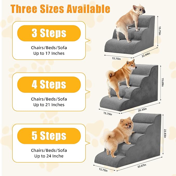 5-Step Dog Stairs for Large Dogs and Cats, 22in H Dog Steps for Couch, Sofa, Chair, Non-Slip Sturdy Pet Steps, Pet Ramp for High Bed Indoor