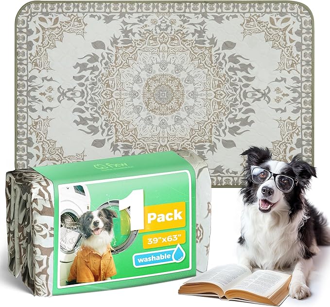 FXW Washable Pee Pads for Dogs, Puppy Pads with Super Absorbent, Specifically Designed for FXW Rollick/Homeplus 24 inch 6 Panels Dog Pen, 39" x 63" Rectangle, Boho, 1 Pack