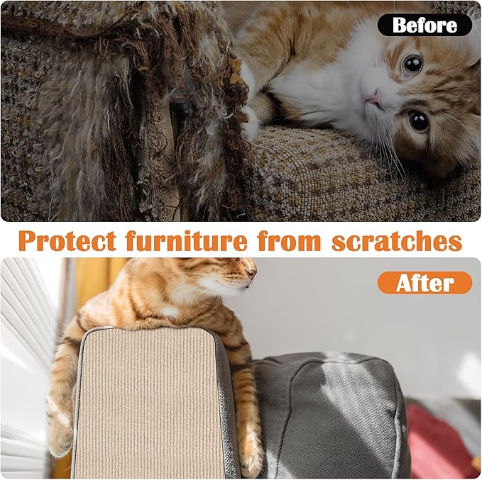 Cat Scratch Furniture Protector - 100" x 17" Trimmable Self-Adhesive Cats Claws Scratch Pads, DIY Cat Climbing Couch Protector for Scratch Post Cat Tree Replacement Indoor (Khaki)
