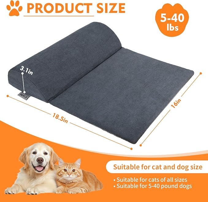 Dog Bolster Pillow with High Resilience Foam, Headrest for Medium Small Dogs, Benefit for Cervical Vertebra and Neck, Easy to Carry, Machine Washable Cover竊낰asy to Clean(Medium)