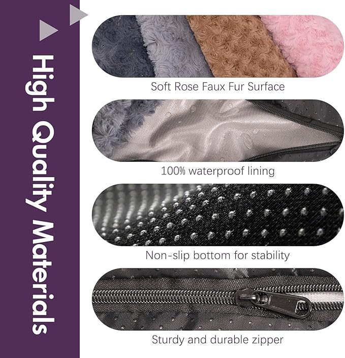 Faux Fur Dog Bed Covers – Ultra Soft Rose Velvet, Removable & Washable, Cozy & Durable,Large Pet Bed Cover Only (No Filling) – Gray, (Rose Velvet Dark Gray, 36" L x 24" W x 4" Th)