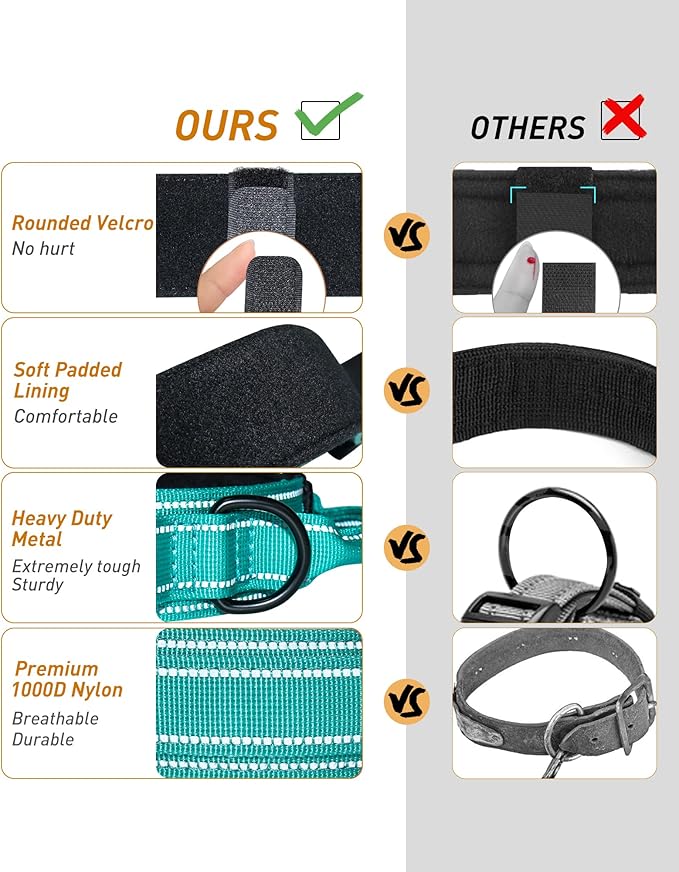 AUBELL Reflective Tactical Dog Collar,Adjustable Military Heavy Duty K9 Collars with Handle and Quick Release Metal Buckle Great for Extra Large Dogs, with Airtag Case and 2 Patches (Teal,XL)
