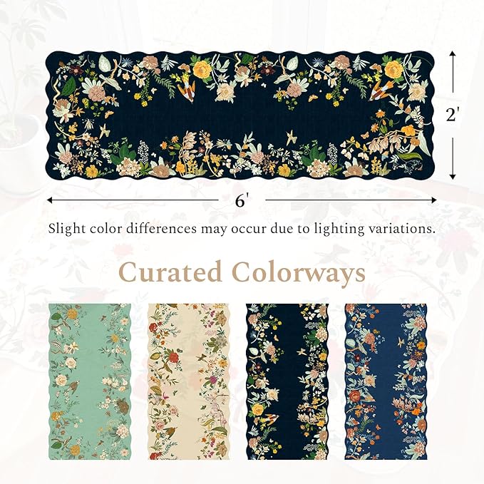 Rugflix 2x6 Runner Rug for Hallway, Washable Kitchen Runner Non Slip, Soft Low Pile Entryway Carpet, Vintage Floral Stain Resistant Long Laundry Room Rugs for Bedroom, Stairs