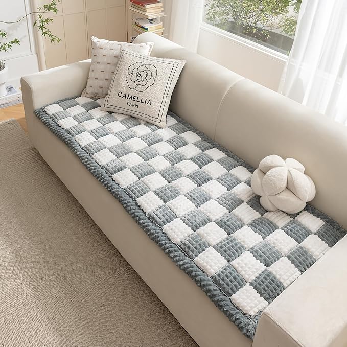 Couch Cover for Dogs Washable, Fuzzy Pet Cover for Sofa, Covers for 3 Cushion Couch Pet-Friendly, Non Slip Dog Bed Mat Dog Blanket (Bluegrey, 27.6x59.06 inch)