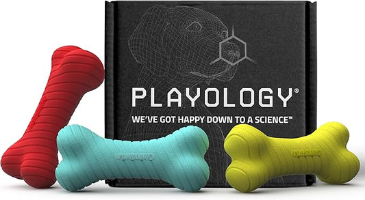 Playology Dog Toys | Rainbow of Scent Chew Toy Gift Box - Medium Dual Layer Bones for Dogs | Peanut Butter, Chicken, & Beef Scented Toys - Easy to Clean and Made from Non Toxic Materials