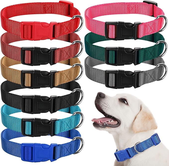 9 Pieces Adjustable Dog Collar for Animal, Soft Nylon Pets Puppy Collar with Quick Release Buckle Holder Bulk for Dogs Walking Running Training(Large,Retro Colors)