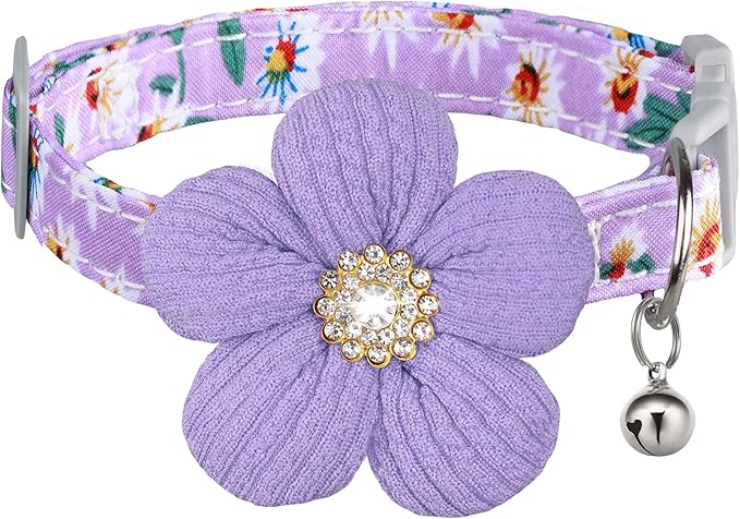 Small Dog Collar with Flower, Puppy Collar for Girl Dog Collars for Small Dogs Cute Dog Collar with Bell, Adjustable Length