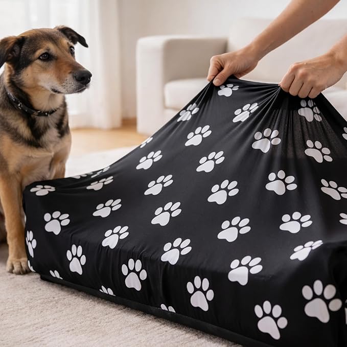 DUKE&LEFTY PetBed Slipcover-USA Company-Stretch Soft Petbed Cover-Universal-Easy to Remove (Zipper Free)-Navy/Large