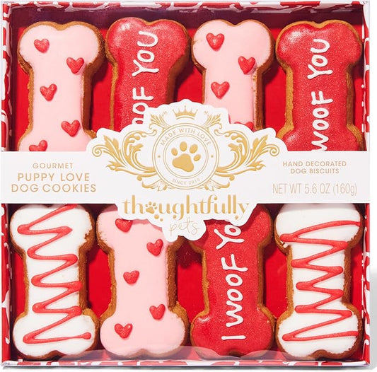Thoughtfully Pets, Puppy Love Gourmet Dog Cookie Gift Set, Ginger Flavored Crunchy Dog Treats in Bone Shapes, Set of 8