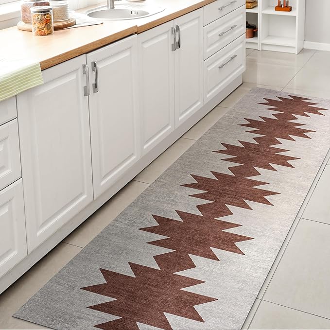 JONATHAN Y Machine Washable Gray/Brown Runner Rug 2X8 ft, Chayton Minimalist Geometric for Living Room, Bedroom, Kitchen, Office, Easy-Cleaning, High Traffic, Pet-Friendly, Non-Shedding (WSH110E-28)