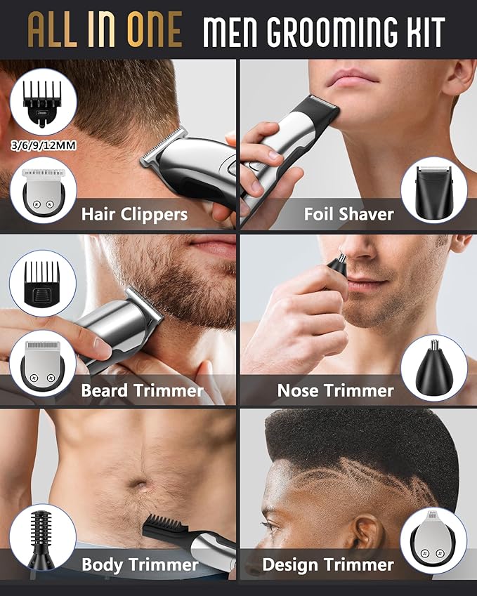 Ufree Beard Trimmer for Men, Waterproof Electric Razor for Nose, Body, Face & Mustache, Cordless Hair Clippers Shavers Grooming Kit, Valentines Day Gifts for Men Husband Father