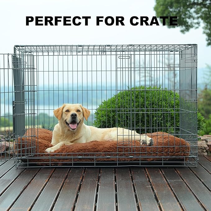 Bedfolks Waterproof Dog Crate Bed & Pad, Faux Fur, XXL (47"x29"), Washable, Solid Brown