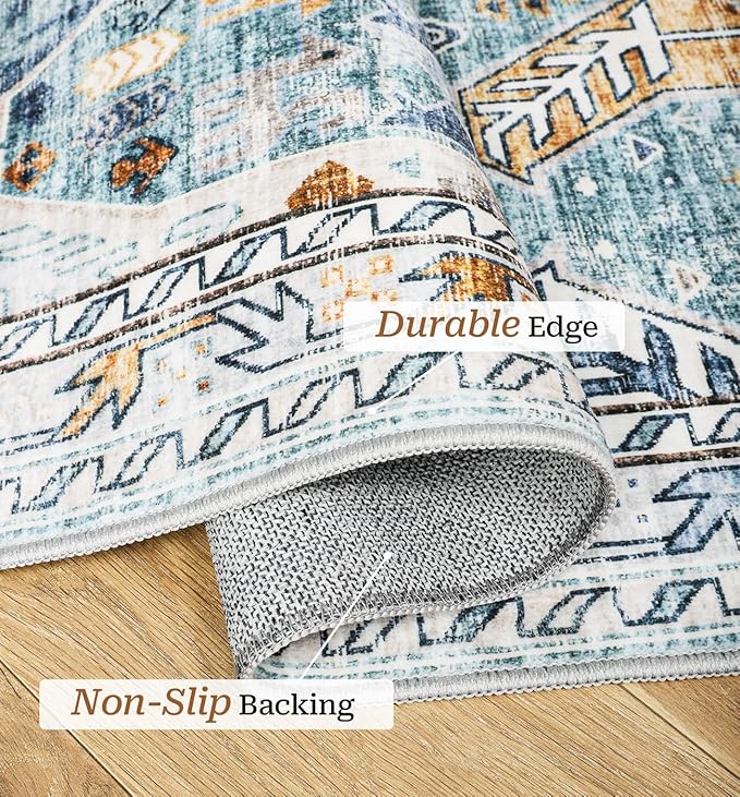 6x9 Area Rugs for Living Room - Stain Resistant Machine Washable Rugs for Bedroom,Non-Slip Backing Large Area Rug (Blue/Gold, 6'x9')