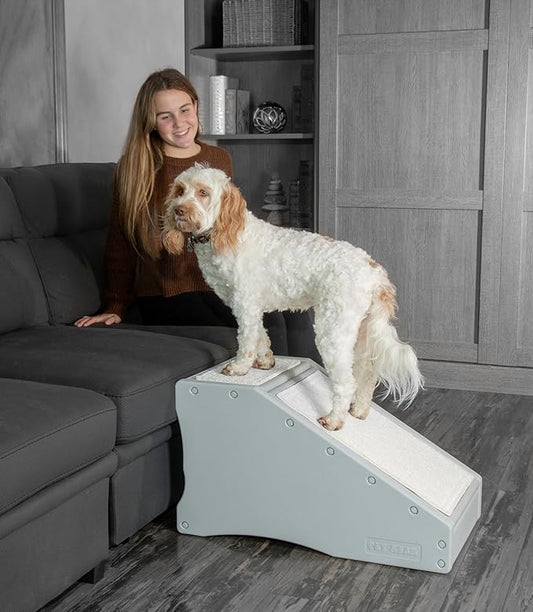 Pet Gear Stramp Stair and Ramp Combination for Dogs/Cats, Easy Step, Lightweight/Portable, Sturdy, Easy Assembly (No Tools Required), Fog