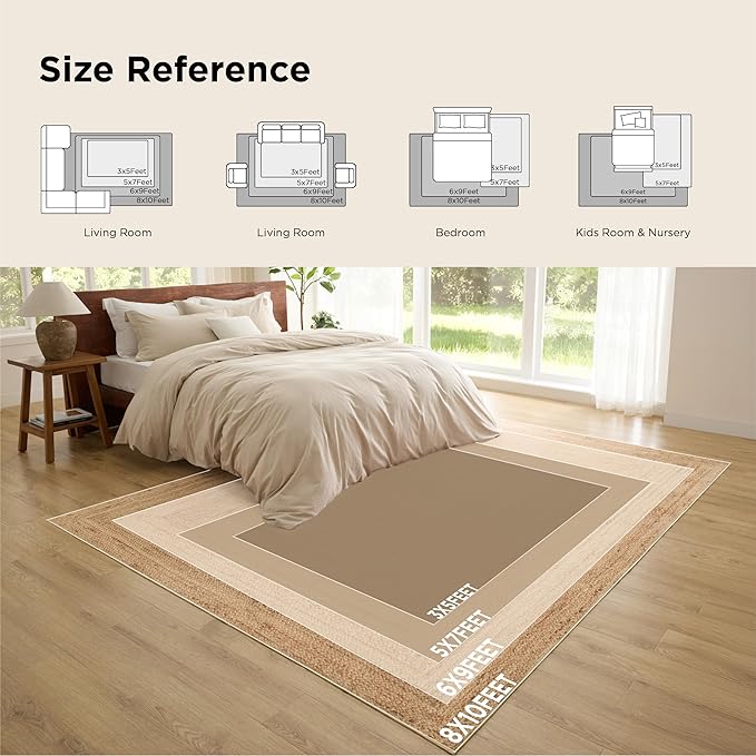 Bedsure 3x5 Printed Jute-Look Rug for Living Room, Machine Washable Rugs, Jute-Look Rug, Non-Slip Backing, Non-Shedding
