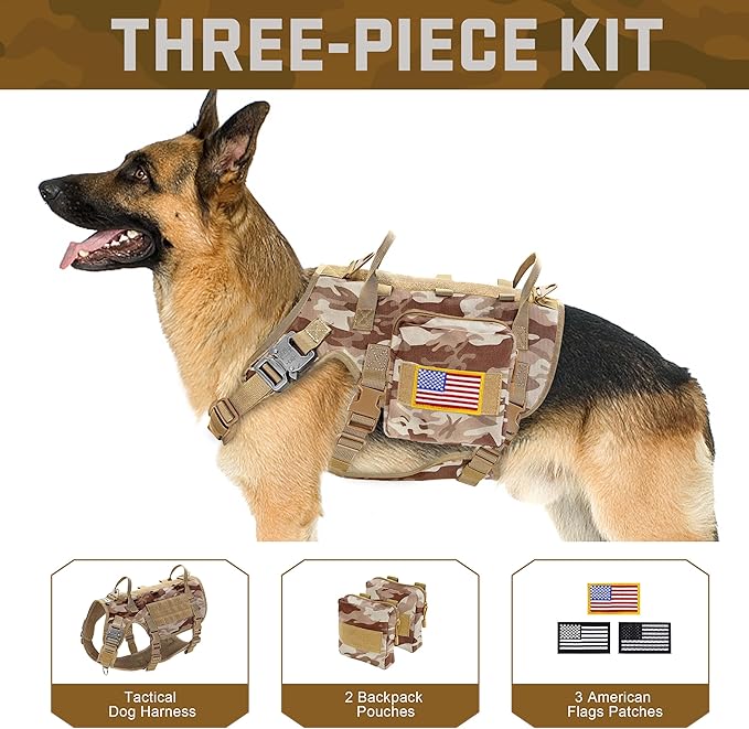 Forestpaw Dog Harness Medium Sized,Tactical Dog Harness with Handle,No Pull Military Style Service Dog Vest with Pockets Adjustable for Medium Large Dogs,Camouflage Brown,Chest 19.5-41.5"