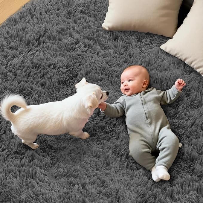 8x10 Area Rug for Living Room: Ultra Soft Fluffy Rug Modern Large Thicked Shag Rug for Bedroom Non Slip Indoor Fuzzy Carpets for Girls Kids Room Nursery Dorm Home Decor Grey
