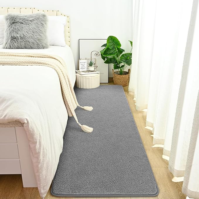DweIke 2x6 Grey Runner Rugs, Thickened Memory Foam Bedside Rug for Bedroom Living Room, Washable Non-Slip Carpet for Kids Girls Nursery Dorm Room Decor