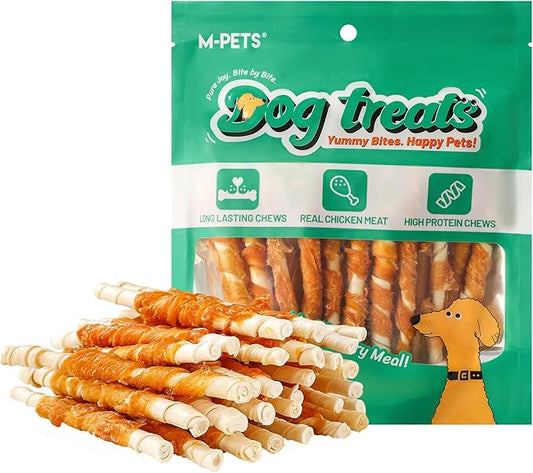 M-PETS Chicken Wrapped Dog Treats 30 pcs Rawhide Chews Sticks, Puppy Training Treat, Snacks for Small and Medium Dogs