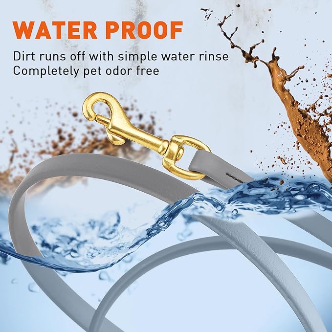 Viper Biothane K9 Working Dog Leash Waterproof Lead for Tracking Training Schutzhund Odor-Proof Long Line with Solid Brass Snap for Puppy Medium and Large Dogs, 20ft Battleship Gray
