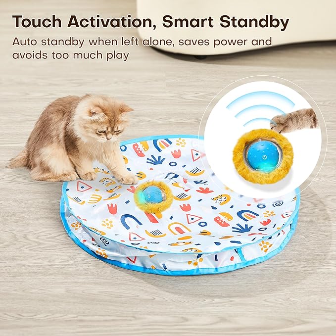 Potaroma Interactive Cat Toys, Fast Moving Ball in Play Mat, Automatic Motion Activated Ball Hide and Seek for Indoor Exercise Kicker, Animal Squeaky, 28 Inch Mat