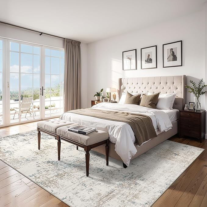 6x9 Area Rugs for Living Room - Washable Rug Modern Abstract Soft Large Neutral Non-Slip Carpet Indoor Floor Stain Resistant Thin Carpets for Bedroom Dining Room Farmhouse Nursery Home Office Multi