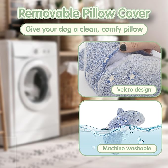 Dog Pillows for Medium Dogs, Glow in The Dark Soft Neck Pillow, U-Shaped Pillow for Cat and Dog, Machine Washable Toy & Birthday Gift (Glow Blue, M)