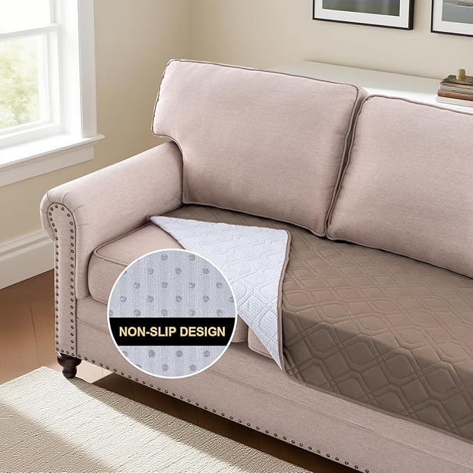 PrinceDeco Waterproof Couch Cover for Dogs Washable Dog Blanket Indoor and Outdoor Replacement Bed Cover with Anti-Slip Back Furniture Bed Couch Sofa for Large Sized Dog(52x82 Inch,Taupe)