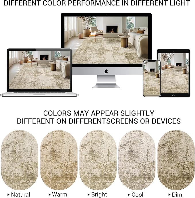 LEPEII 6x9 Area Rugs, Washable Modern Abstract Area Rugs for Living Room, Indoor Neutral Area Rug for Bedroom, Dining Room, Low Pile Non-Slip Non Shedding Rugs-Beige