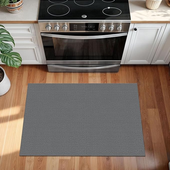 KOZYFLY Indoor Door Mat 2x3 ft Small Area Rugs Washable Front Door Mat Non Slip Rubber Backed Entryway Rug Cotton Entrance Doormat for Front Porch Bathroom Kitchen Bedroom, Grey/Dark Grey