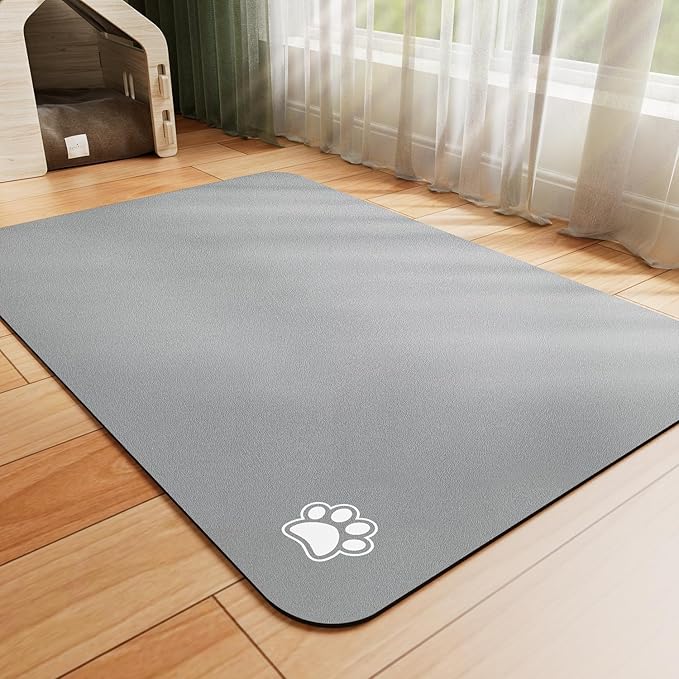 Dog Food Mat - Absorbent Cat Mat for Food and Water, No Stains Pet Feeding Bowl Mat, Easy to Clean Pet Placemats, Quick Dry Dog Water Dispenser Mat for Messy Drinkers | Paw Grey 18"x 28"