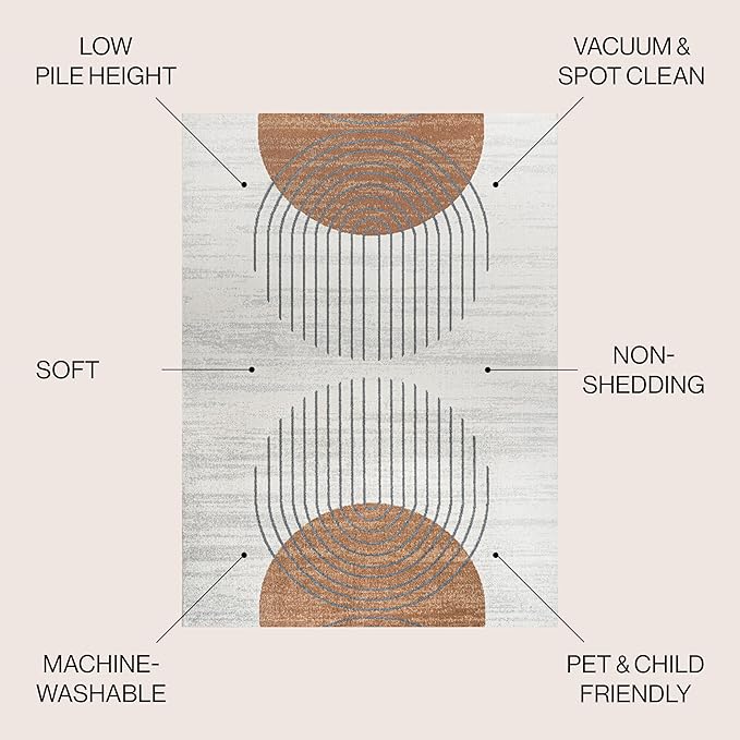 JONATHAN Y Machine Washable Cream/Terra Indoor Area Rug 5X8 ft, Kallax Geometric Modern Low-Pile for Living Room, Bedroom, Kitchen, Office, Easy-Cleaning, Pet-Friendly, Non-Shedding WSH311A-5